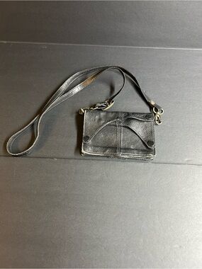 Women's Black Leather Crossbody Wallet  w/ snap closure & slim adjustable strap